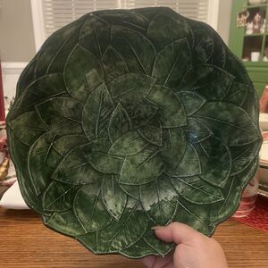 GORGEOUS CERAMICHE LEONARDO ITALIAN POTTERY MAJOLICA 3-D LEAF MOTIF FRUIT BOWL